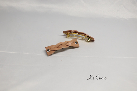 栃木レザー　三本編みバレッタ【送料無料】 5枚目の画像