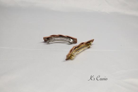 栃木レザー　三本編みバレッタ【送料無料】 6枚目の画像