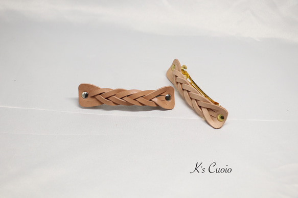 栃木レザー　五本編みバレッタ【送料無料】 5枚目の画像