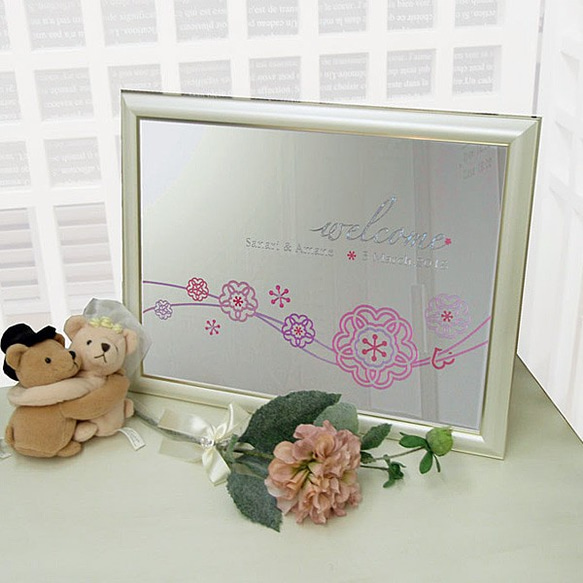 【彫刻】結婚式 ウェディング ウェルカムボード ミラー 桜 チェリー（Мサイズ）／ 春・桜・和風・シンプル 4枚目の画像