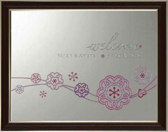 【彫刻】結婚式 ウェディング ウェルカムボード ミラー 桜 チェリー（Мサイズ）／ 春・桜・和風・シンプル 6枚目の画像