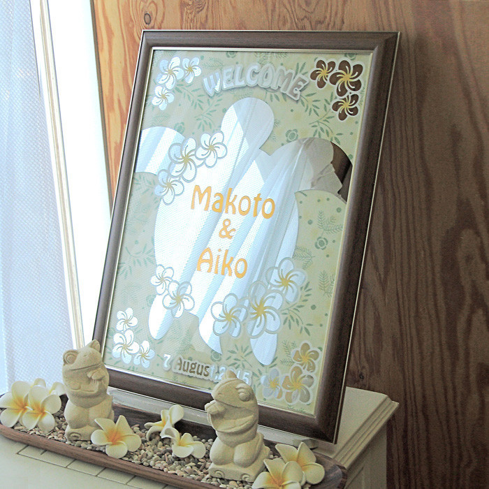 夏の誕生花2025【ウェルカムミラー　ホヌ】 ハワイアン｜結婚式｜カメ｜プルメリア