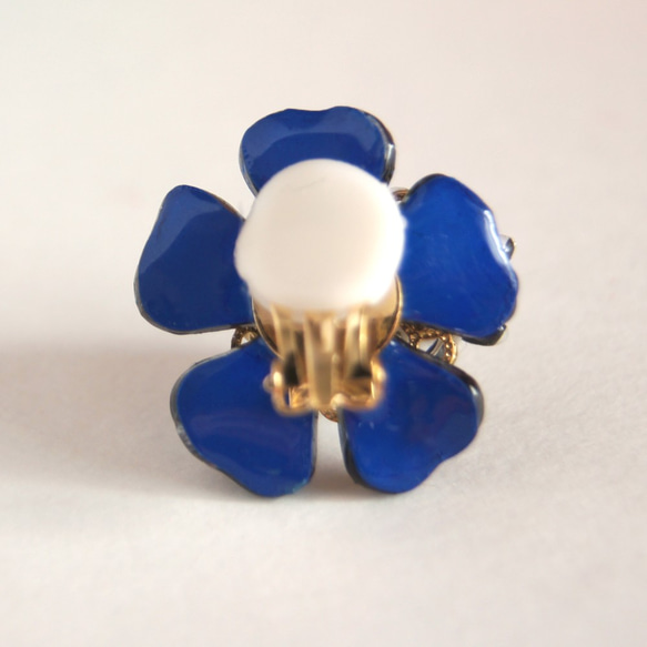 【再販】Double flower pierce/earring -Navy- 3枚目の画像