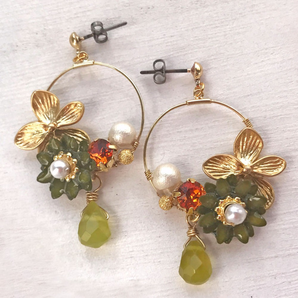 耳環的紫羅蘭和瑪格麗特/耳環綠色 第2張的照片