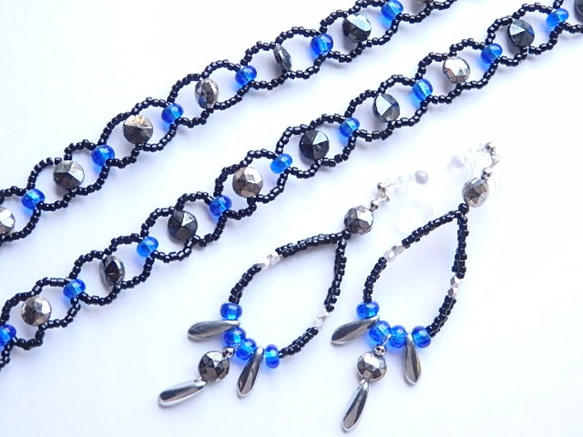 9/30までsale!bracelace &earring set：blue-night×silver-night 3枚目の画像