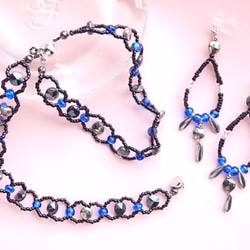 9/30までsale!bracelace &earring set：blue-night×silver-night 2枚目の画像