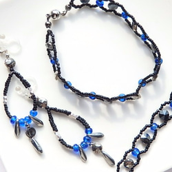 9/30までsale!bracelace &earring set：blue-night×silver-night 1枚目の画像