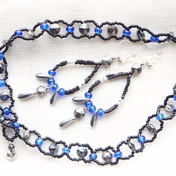 9/30までsale!bracelace &earring set：blue-night×silver-night 4枚目の画像