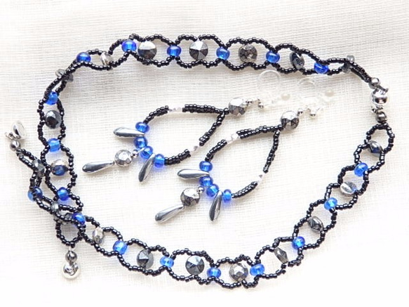 9/30までsale!bracelace &earring set：blue-night×silver-night 4枚目の画像