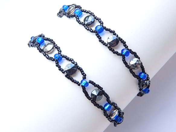 9/30までsale!bracelace &earring set：blue-night×silver-night 5枚目の画像