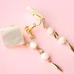 ジャパンヴィンテージとマザーオブパールのイヤリング：Vanilla steps earring 2枚目の画像