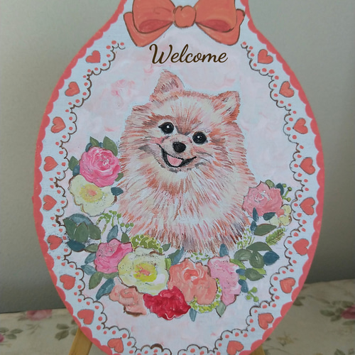 トールペイントハンドメイド☆ポメラニアン 犬 ペット 表札看板