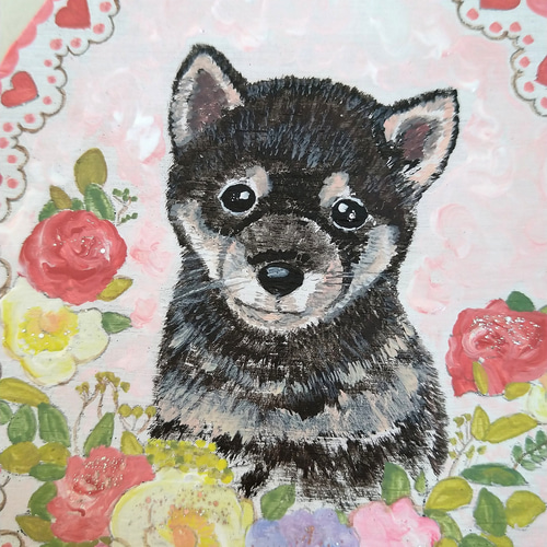 トールペイントハンドメイド☆柴犬 黒 ペット 表札看板プレゼントに