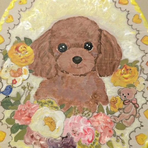 トールペイントハンドメイド☆トイプードル 赤色 犬 ペット 絵 表札