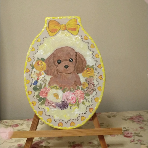 トールペイントハンドメイド☆トイプードル 赤色 犬 ペット 絵 表札