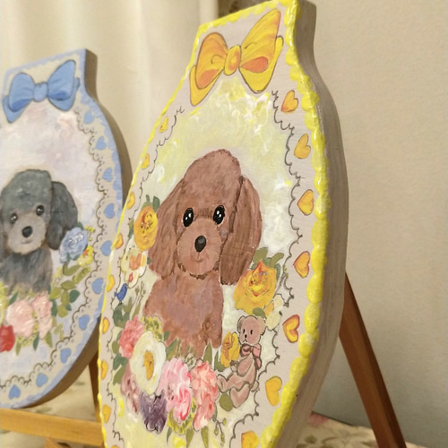 トールペイントハンドメイド☆トイプードル 赤色 犬 ペット 絵 表札