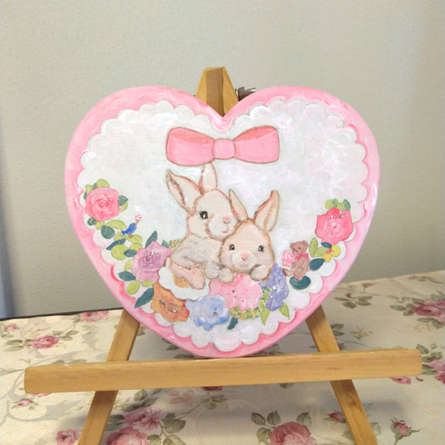 トールペイントハンドメイド☆うさぎ ペット 絵 ハート型 表札看板