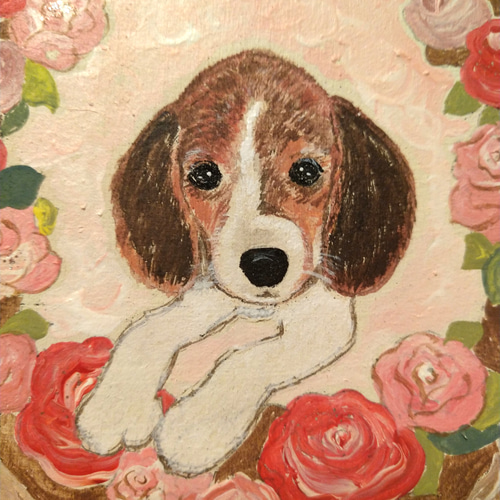 トールペイント薔薇とワンちゃん♥丸太年輪プレート トールペイント薔薇とワンちゃん♥丸太年輪プレート - メルカリ