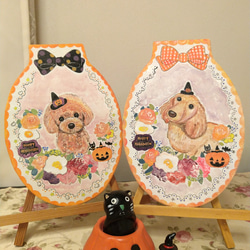 トールペイントハンドメイド☆ミニチュアダックスフンド 犬 ペット 絵 ハロウィンリース ハロウィーン飾り 表札にも！ 4枚目の画像