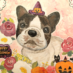 トールペイントハンドメイド☆フレンチブルドッグ フレブル 犬 ペット 絵 ハロウィンリース ハロウィーン飾り 表札看板に 2枚目の画像