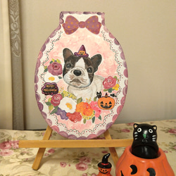トールペイントハンドメイド☆フレンチブルドッグ フレブル 犬 ペット 絵 ハロウィンリース ハロウィーン飾り 表札看板に 3枚目の画像