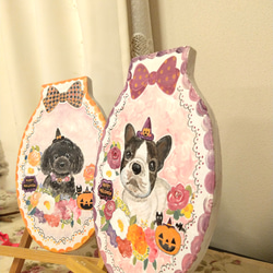 トールペイントハンドメイド☆フレンチブルドッグ フレブル 犬 ペット 絵 ハロウィンリース ハロウィーン飾り 表札看板に 5枚目の画像