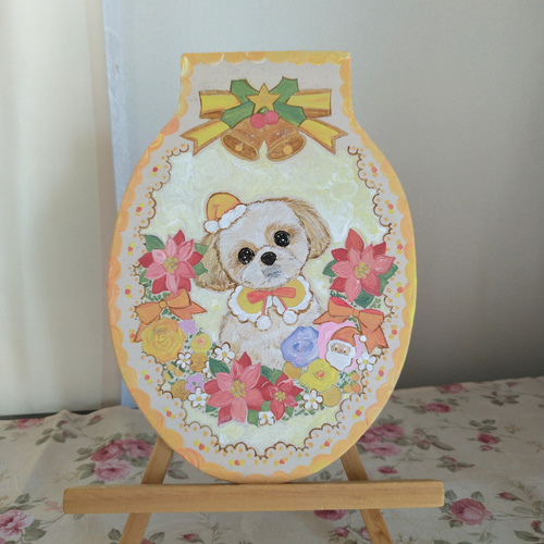 オレオ様♡専用ページ　パールリボン♡クリスマス　犬服ハンドメイド トールペイントハンドメイド☆シーズー犬 黄色クリスマスリース