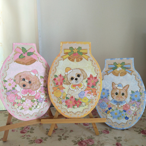 ♡K-CAT♡トールペイント♡カントリードールのクリスマス♡ハンドメイド♡ トールペイントハンドメイド☆シーズー犬 黄色クリスマスリース