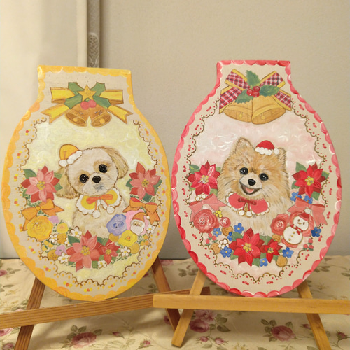 トールペイントハンドメイド☆ポメラニアン 赤チェック