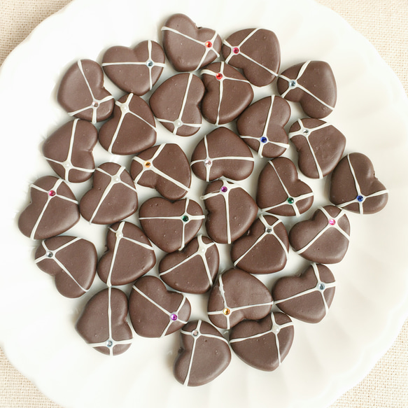 パープルのラインストーン付きギフトチョコレートイヤリング、イヤークリップとイヤーフック、模擬デザートチョコレート 2枚目の画像
