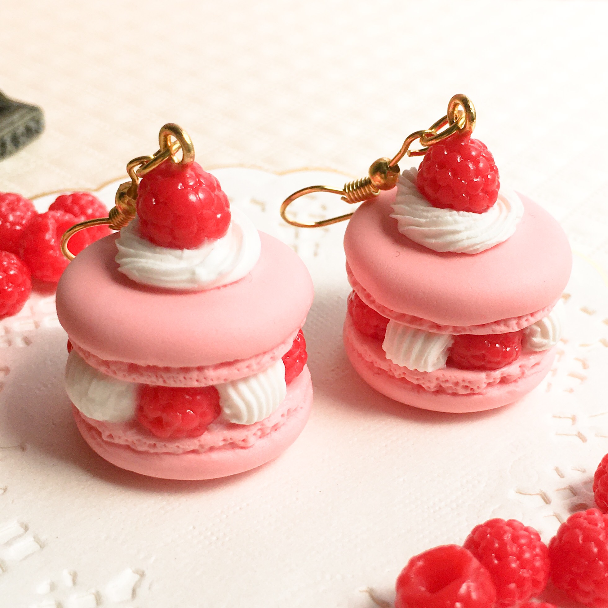 マカロン×strawberry♡ピアス　1830緑のリボンそのままがいいです♡