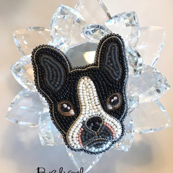 ビーズ刺繍のブローチ　-フレンチブルドッグ Dog 犬- 1枚目の画像
