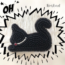 ビーズ刺繍のブローチ-黒猫-black cat 4枚目の画像