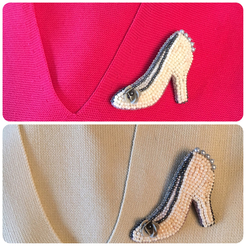 ビーズ刺繍 -ハイヒールのブローチ(ホワイト)-high heel ブローチ