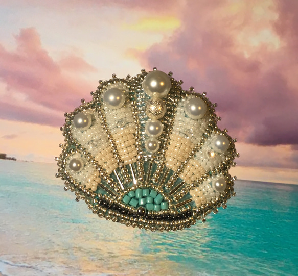 ビーズ刺繍 -貝殻のブローチ- shell 3枚目の画像