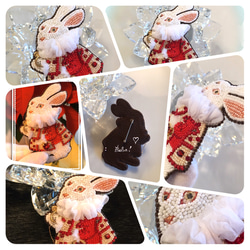 ビーズ刺繍のブローチ　-白ウサギ(レッドジャケット)- 9枚目の画像