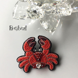 ビーズ刺繍のブローチ　-カニ　crab- 3枚目の画像