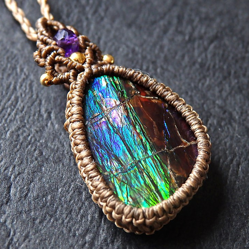 ✩⡱アンモライトマクラメペンダント ネックレス・ペンダント A