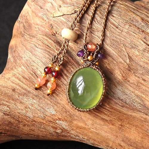 天然石ロードクロサイト&サンストーンのデザインネックレス76cm