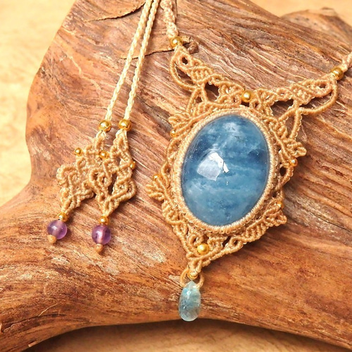 アクアマリン　マクラメ　ネックレス アクアマリンマクラメネックレス (小さめの石) Aquamarine