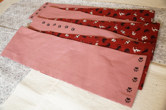 SALE!! 半幅帯・三毛猫渋赤×ピンク 6枚目の画像