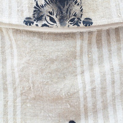 手描きネコ麻ショルダーバッグ（ポケット無し） 2枚目の画像