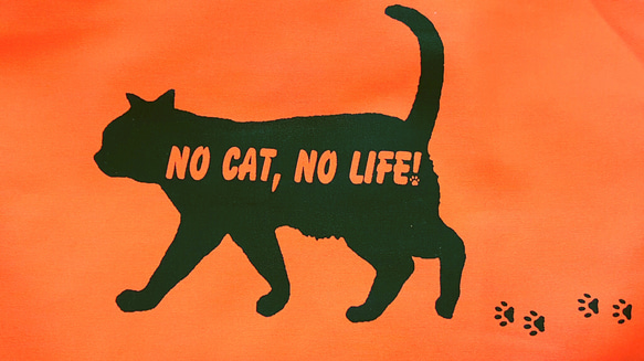 「NO CAT,NO LIFE」歩き猫　大トートバッグ 　オレンジ 3枚目の画像