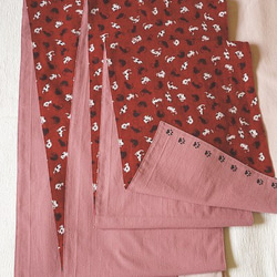 再販☆ねこ柄ファブリック帯　和猫渋赤×ピンク　リバーシブル　アウトレット品 5枚目の画像