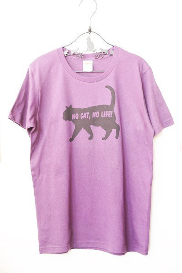 XLサイズ以下　カスタマイズ半袖Ｔシャツ。シルエット猫　ＮＯ　ＣＡＴ、ＮＯ　ＬＩＦＥ！ 1枚目の画像