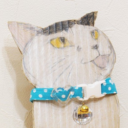 猫さん首輪・セルリアンブルーに白ドット 2枚目の画像