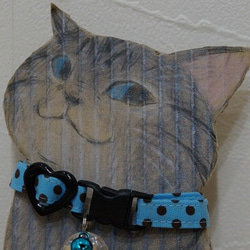 猫さん首輪・ブルーに焦げ茶玉 2枚目の画像