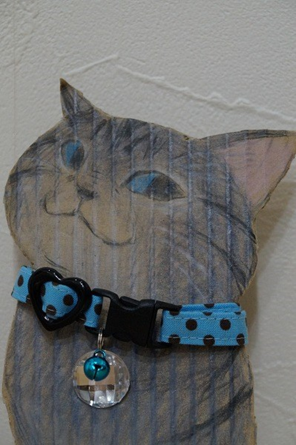 猫さん首輪・ブルーに焦げ茶玉 2枚目の画像