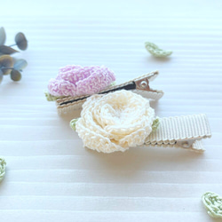 Flower かぎ針編み　お花のベビーヘアクリップ・赤ちゃんヘアピン2個 2枚目の画像