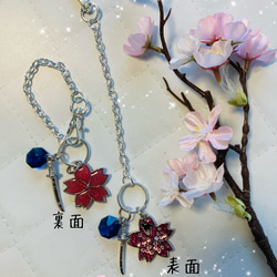 Haru特集　桜と藍色八角形スワロフスキーのバッグチャーム 3枚目の画像